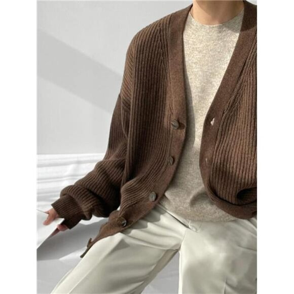Men's Casual Long Sleeve Button Front Sweater Brown - Picture 4 of 7